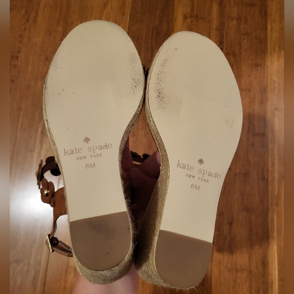 Kate Spade Brown Leather Floral Strap Espadrille Wedge Sandals 8 - Picture 7 of 10